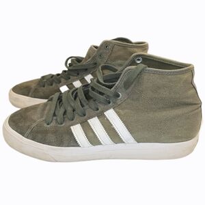 Adidas Olive Sneakers with White Accents Canvas And Suede High Top Mens 9.5 Used